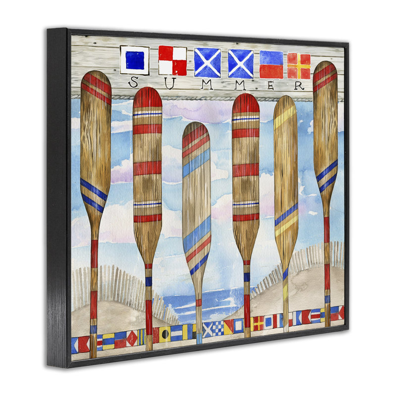 Drapeaux nautiques et raquettes, art giclée par Ronnie Rooney, H 11 po x l 14 po, Giclée encadrée noir minuit