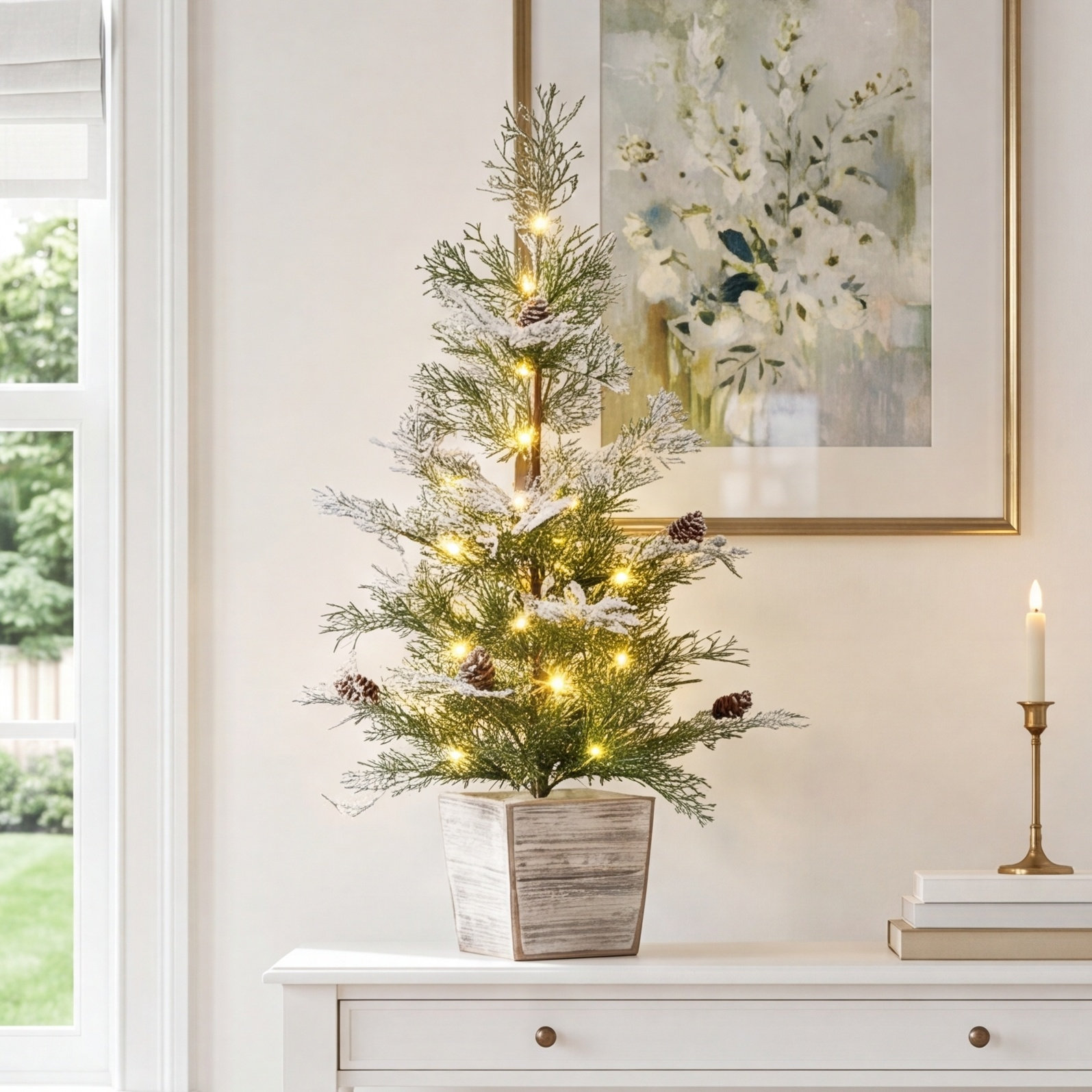 Frosted 2.2' Pre-Lit Pine Christmas Tree
