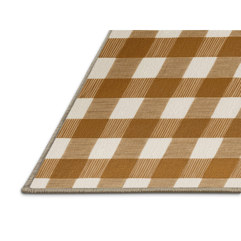 Tapis brun à carreaux lavable à la machine, Rectangle 2 pi x 3 pi