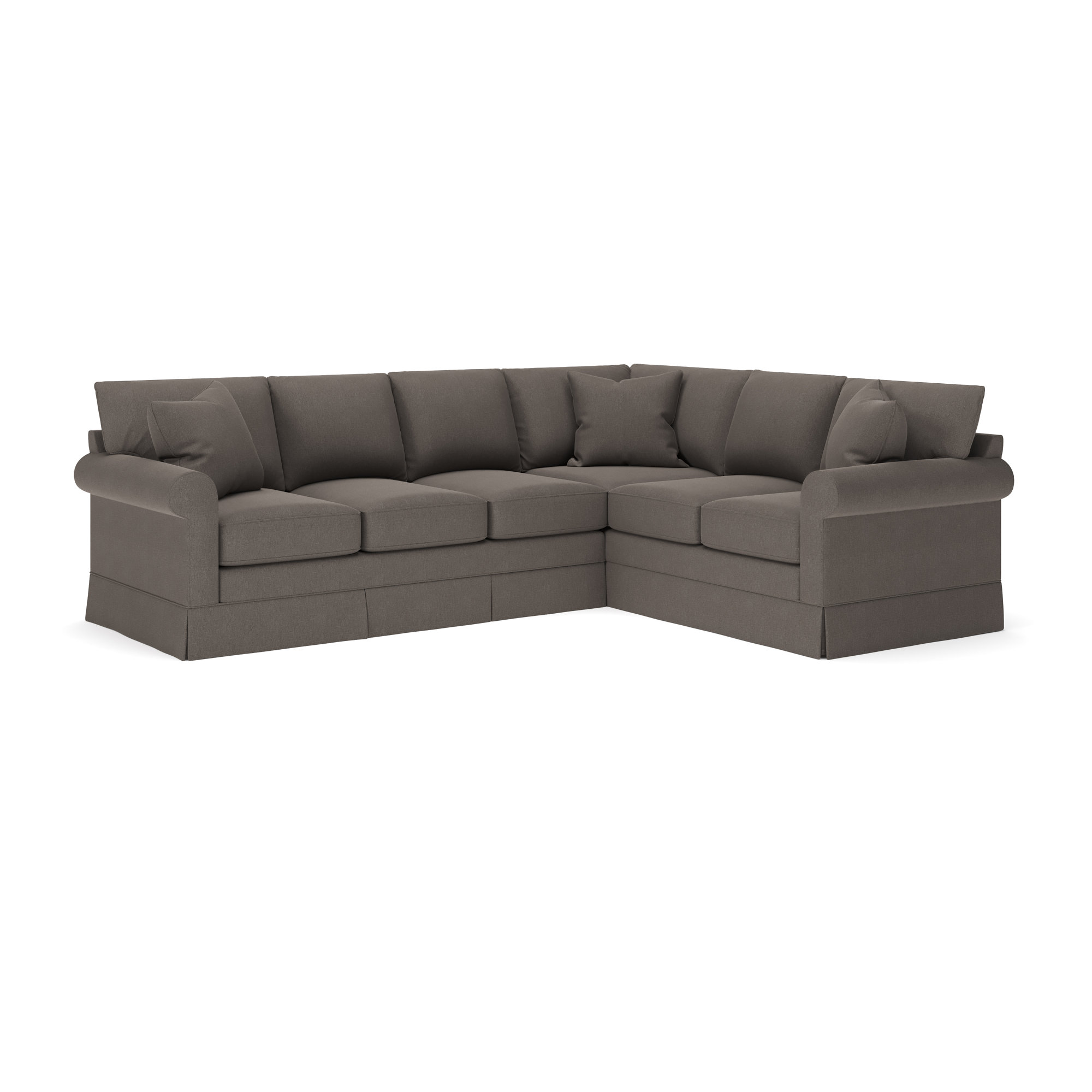 Friedman Upholstered L-Sectional, Right Hand Facing, Drusky Charcoal Sustain® Basketweave