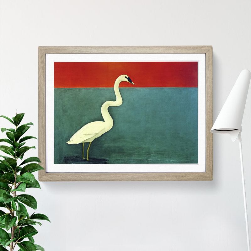 XH1022-6199X Modern Swan Art Abstract - Single Picture Frame Print, 34cm H x 46cm W x 2cm D, Oak