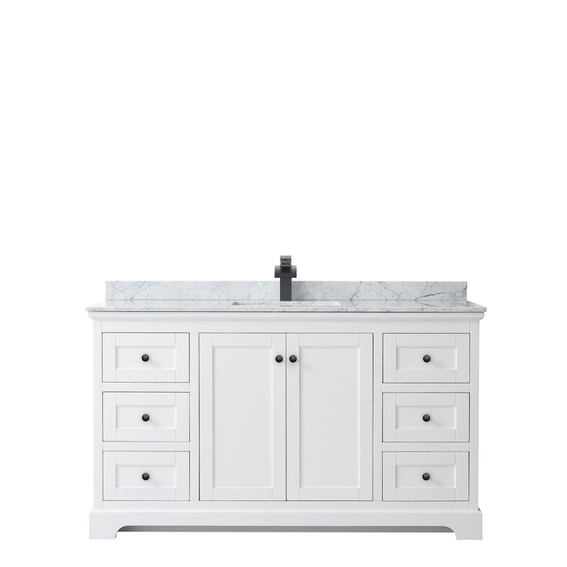 Avery 60'' Single Bathroom Vanity with Stone Top, White, Matte Black