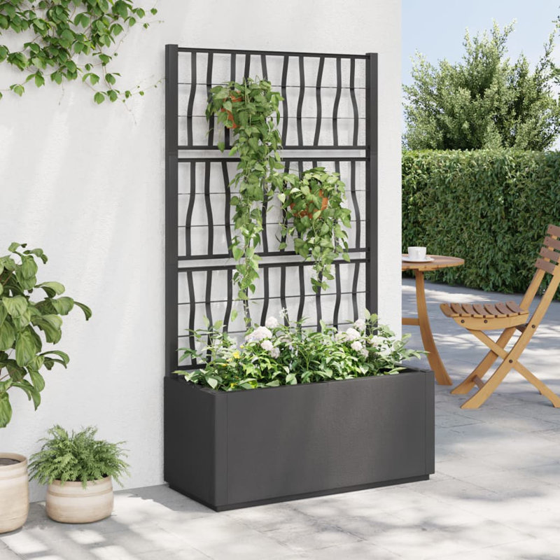 Jardinière rectangulaire Hisashi avec treillis intégré , Gris foncé