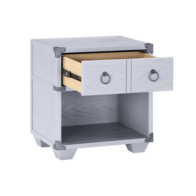 Sleek Nightstand In Grey For Bedroom With Double Pull- Open Space And 1 Drawer Use