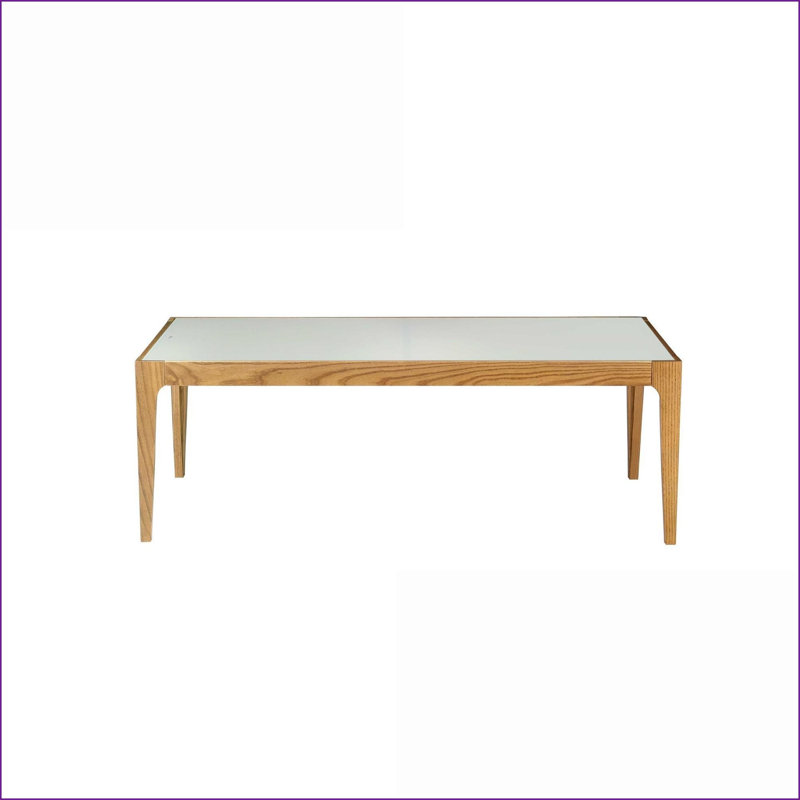 Bois naturel & amp; Table basse en verre givré pour le salon, plateau durable facile à nettoyer