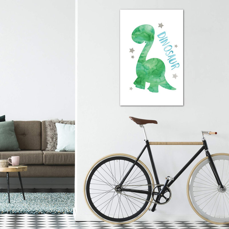 Dinosaure vert et bleu - impression d'art graphique, Toile tendue, Pas de tapis, H 18 po x l 12 po x 1,5 po