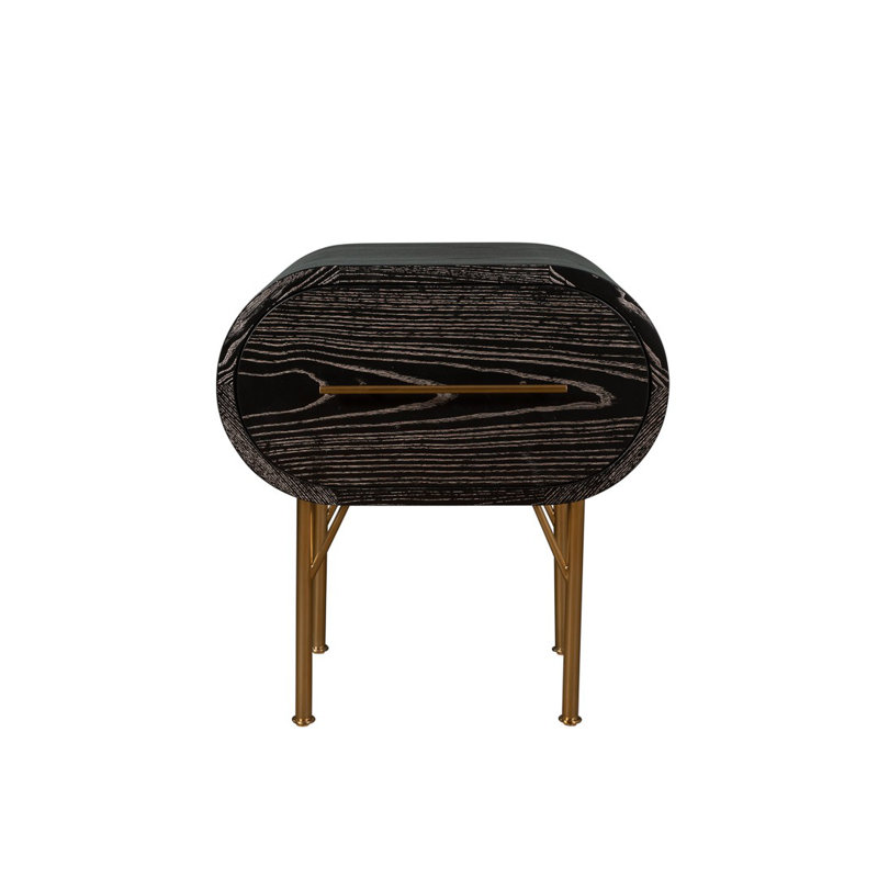 Mullinex 1 - Drawer Nightstand, Black Limed Ash/Brass