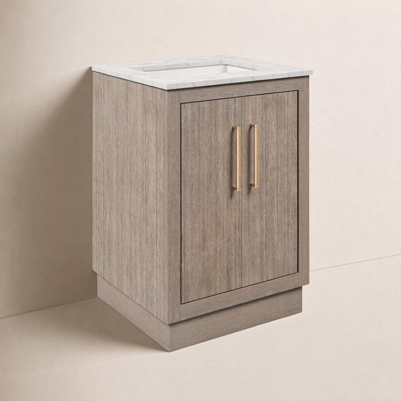 Kamila 24'' Single Bathroom Vanity with Marble Top, Satin Gold