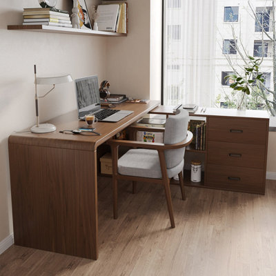 Ensemble de bureau en bois massif en L 70,87 "noyer foncé