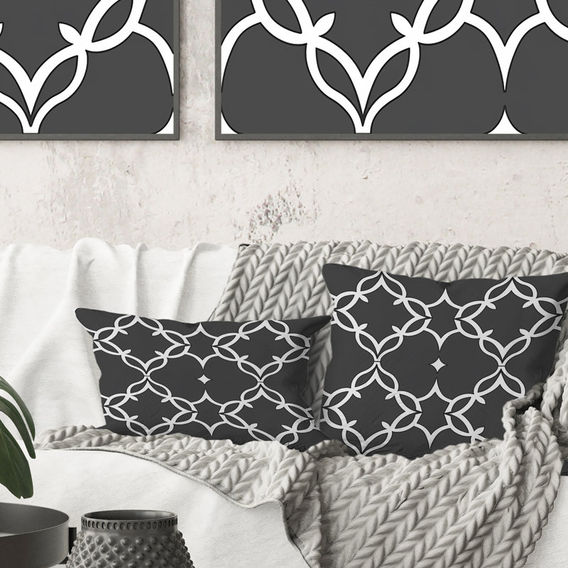 Grey Modern Quatrefoil Pattern - Modern Throw Pillow, 16"H x 16"W