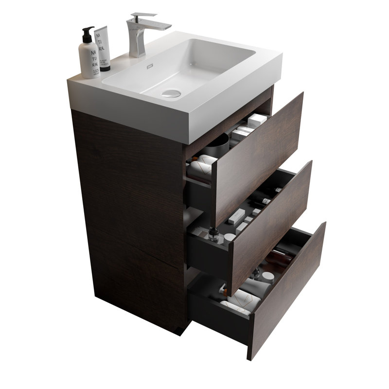Meuble-lavabo 24 po avec lavabo, Noyer, Blanc