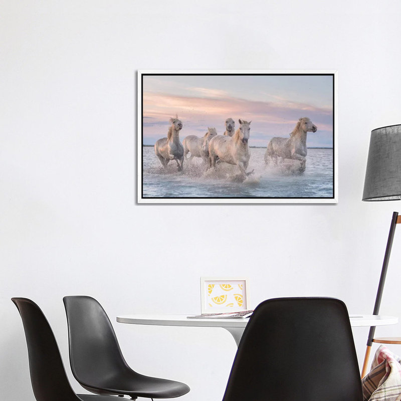 White Angels Of Camargue XXXI by Daniel Kordan - Print on Canvas, 101.6 cm H x 66.04 cm W, White Framed
