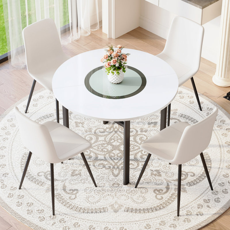 Ensemble de table de salle à manger 5 pièces, table de salle à manger ronde avec 4 chaises pour la salle à manger, Blanc