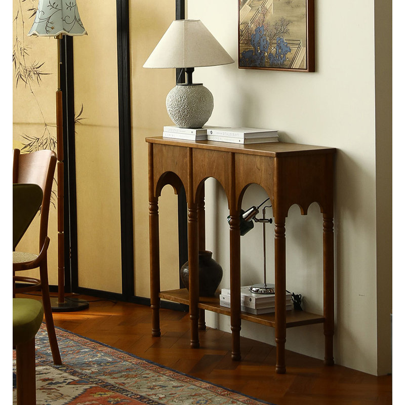 Rustic Wooden Accent Table with Three Arches
