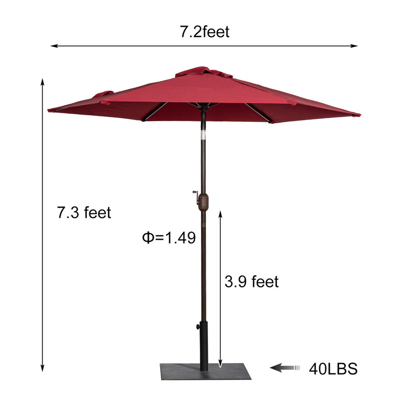 Parasol de marché 86,4 po avec base Prithvi, Rouge