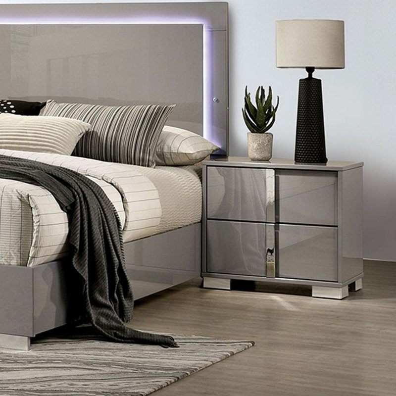 Table de chevet 1pc moderne taupe clair avec pieds chromés, Beige / taupe