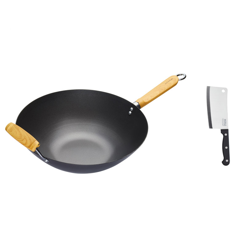 KitchenCraft World of Flavours Carbon Steel 35 cm Wok and Cleaver Set