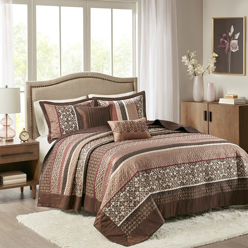 5 pièces de courtepointe rouge avec motif et coussins, motifs géométriques double / grand 2 décoratifs