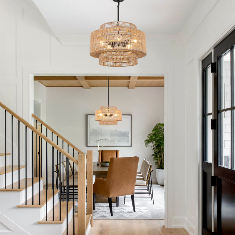 5 - Light Dimmable 3-Tier Drum Chandelier, Matte Black