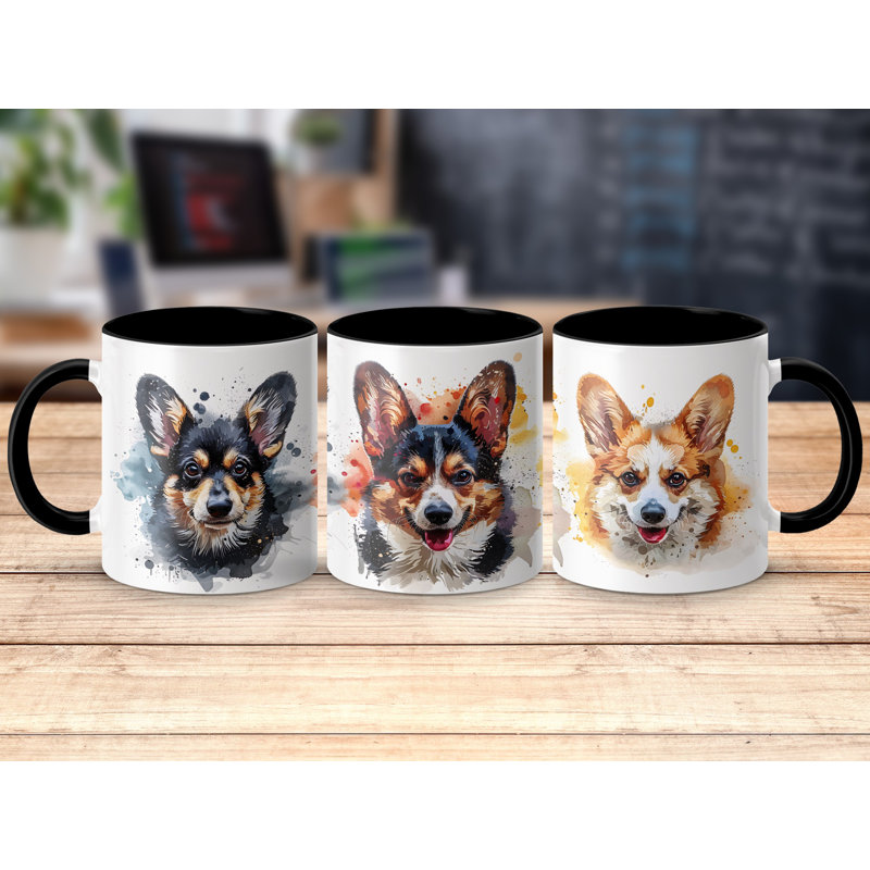 11oz Watercolour Corgi Dog Breeds Design Coffee Mug, Black, 2