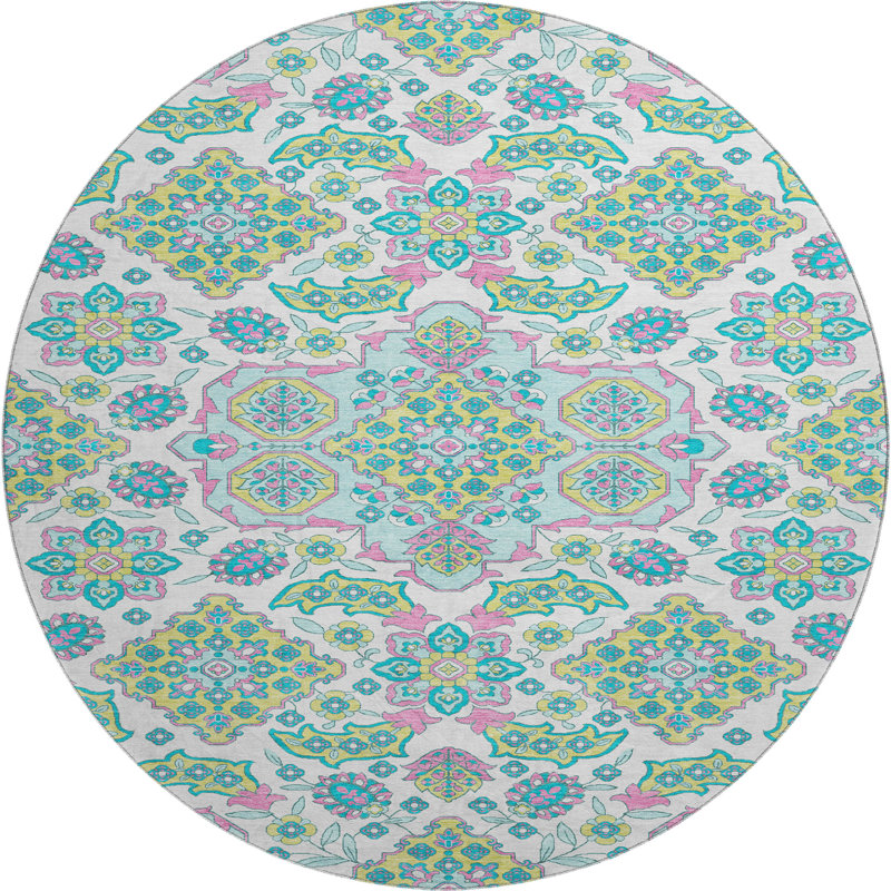 Premium Machine Washable Crestover AMF1853 Global Rug, Round 8'