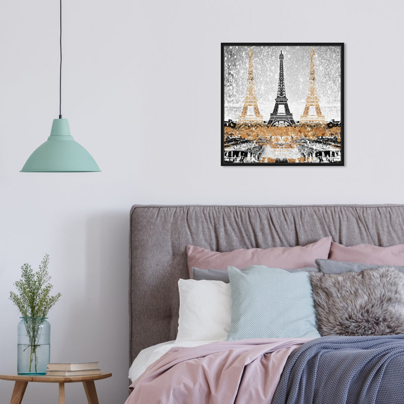 Triple Paris or - Impression sur toile, H 20 po x l 20 po, Cadre noir