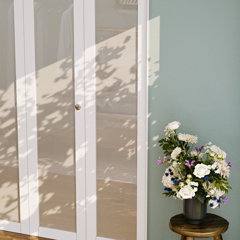 1 Lite Glass and Manufactured Wood Bifold Closet Doors With Installation Hardware Kit, 60" x 77.8"