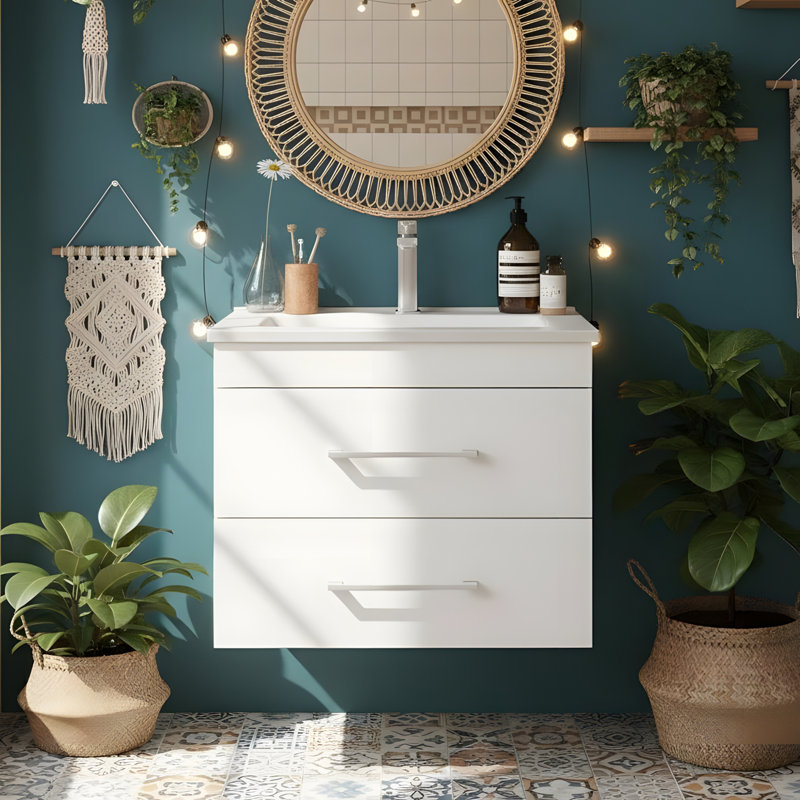 Meuble-lavabo mural blanc brillant, 24"