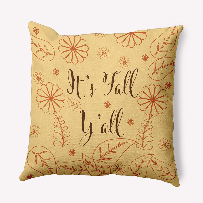 Coussin intérieur / extérieur It's Fall Y'all, H 16 po x l 16 po, Carré, Jaune doré