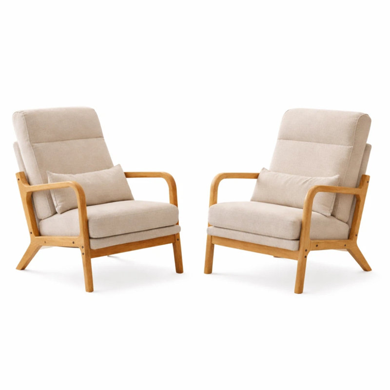 Traditional High-Back Upholstered Accent Chair with Lumbar Pillow, Suitable for Bedroom, Living Room, and Study.
