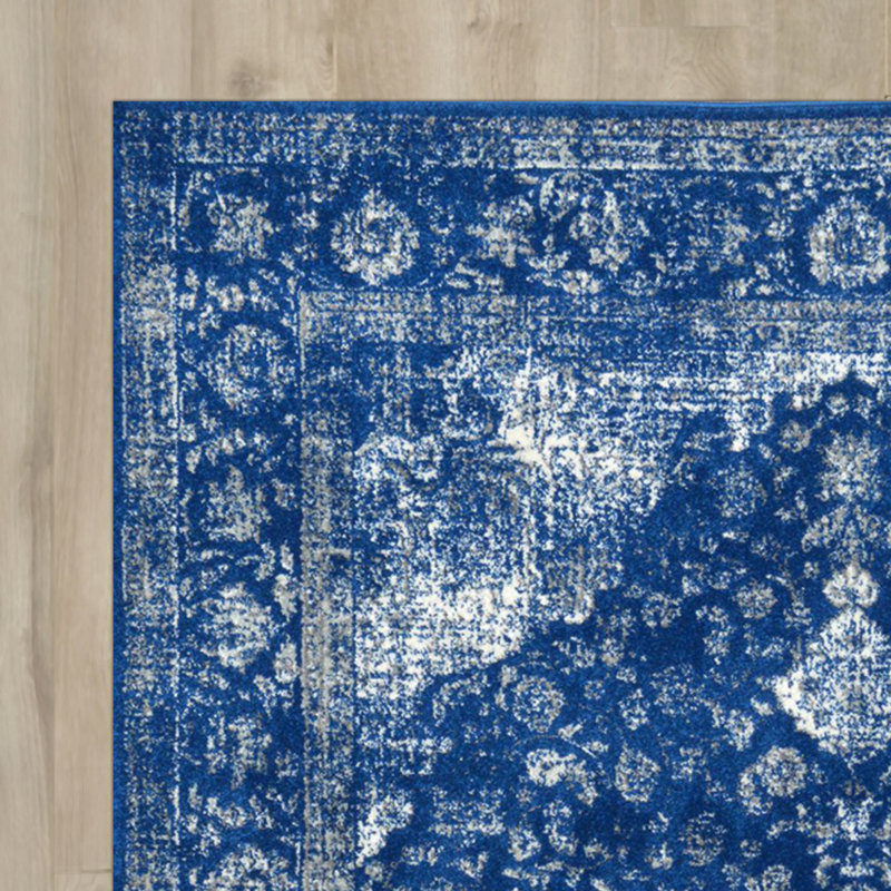 Julieanna Power Loom Performance Oriental Dark Blue Rug, Runner 2'6" x 6'