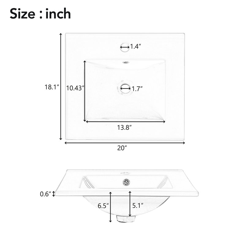 20" Bathroom Vanity With Ceramic Top, Black