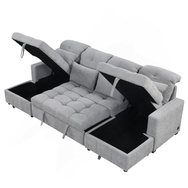 110.2" Oversized U-Shaped Sofa Versatile Sectional Sofa Pull-Out Sofa Bed With Double Storage Chaise Lounges And Two USB Ports For Living Room