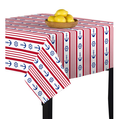 Chaylene Nautical Stripe Anchor Wheels Tablecloth