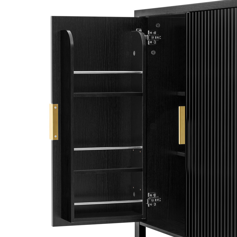 Armoire de rangement à portes rayées 4 portes avec crochets et tablettes réglables Carl Modern, Noir