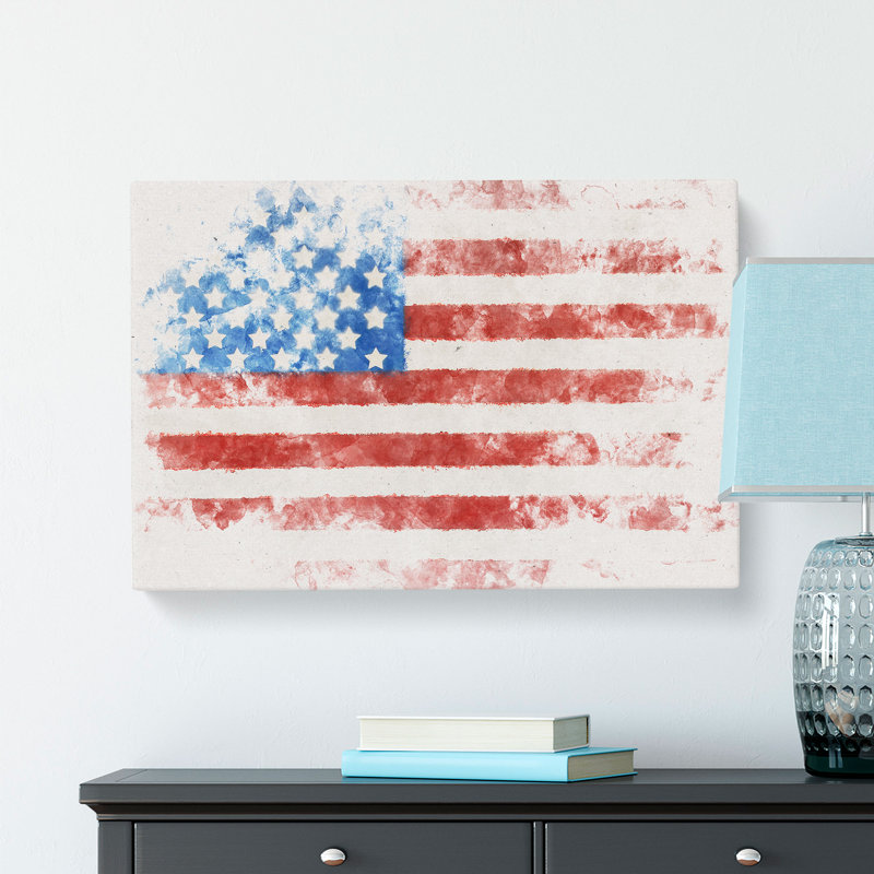 Painted American Flag Watercolour - Wrapped Canvas Graphic Art Print, 40cm H x 60cm W x 3cm D
