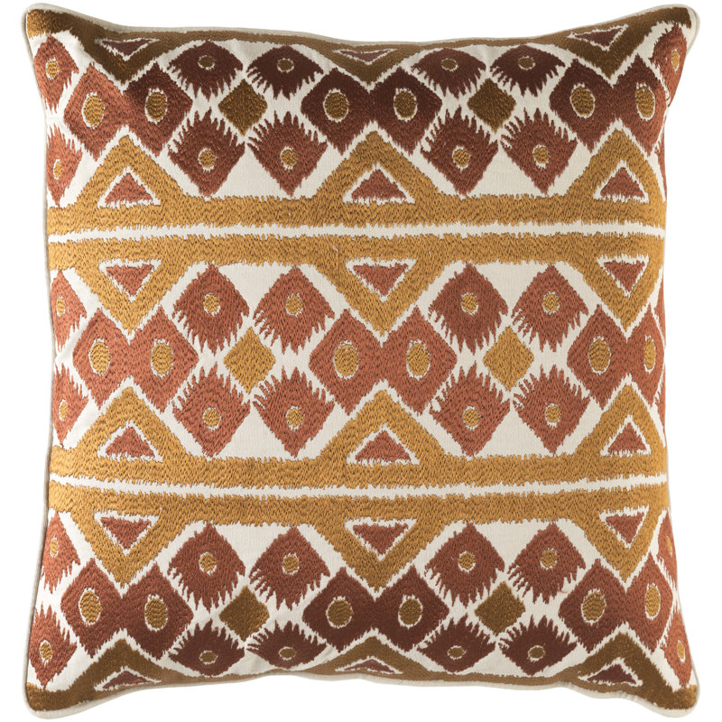 Morowa Geometric Cotton Throw Pillow, 18" x 18", Brown, Down Blend