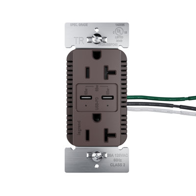 20A Tamper Resistant 65W Commercial Rated Power Delivery USB Type C Duplex Outlet