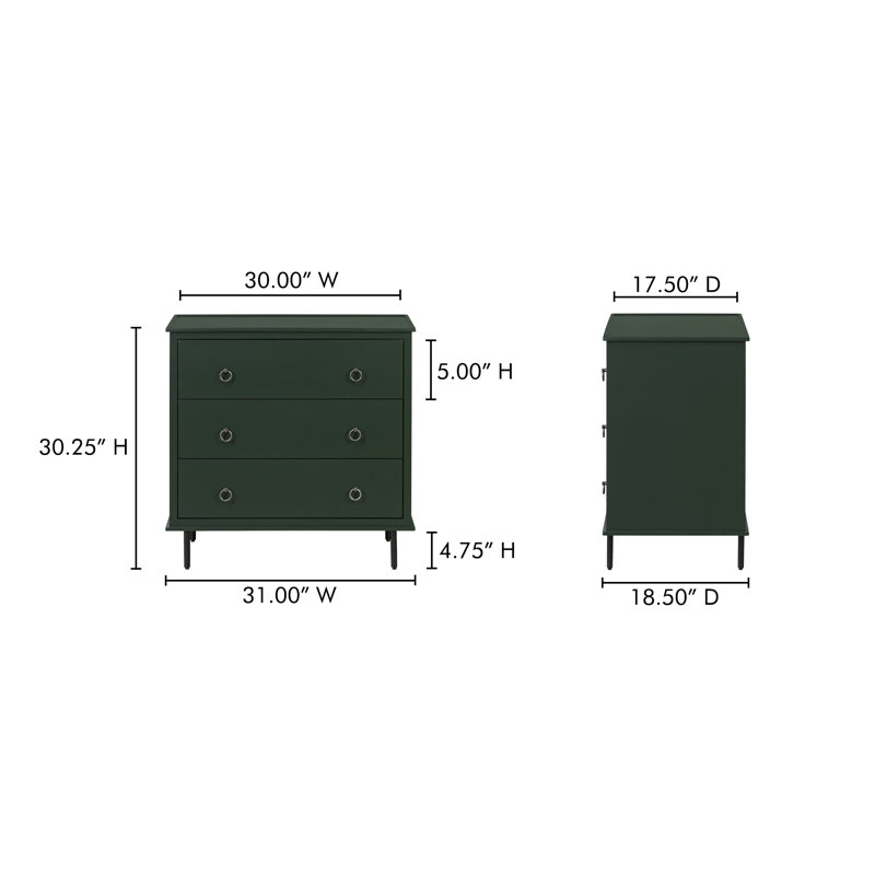 Shillington 3 DRAWER NIGHTSTAND, Deep Green