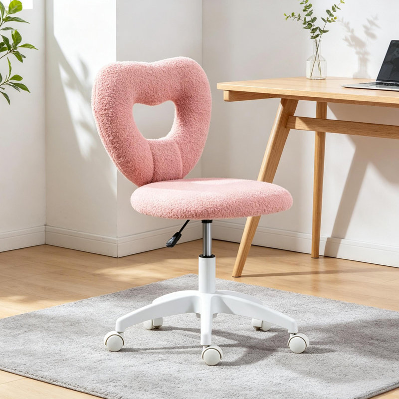 Mignon fauteuil de bureau rotatif, fauteuil pivotant à dossier en forme de cœur, fauteuil de bureau sans accoudoir, fauteuil de coiffeuse pivotant