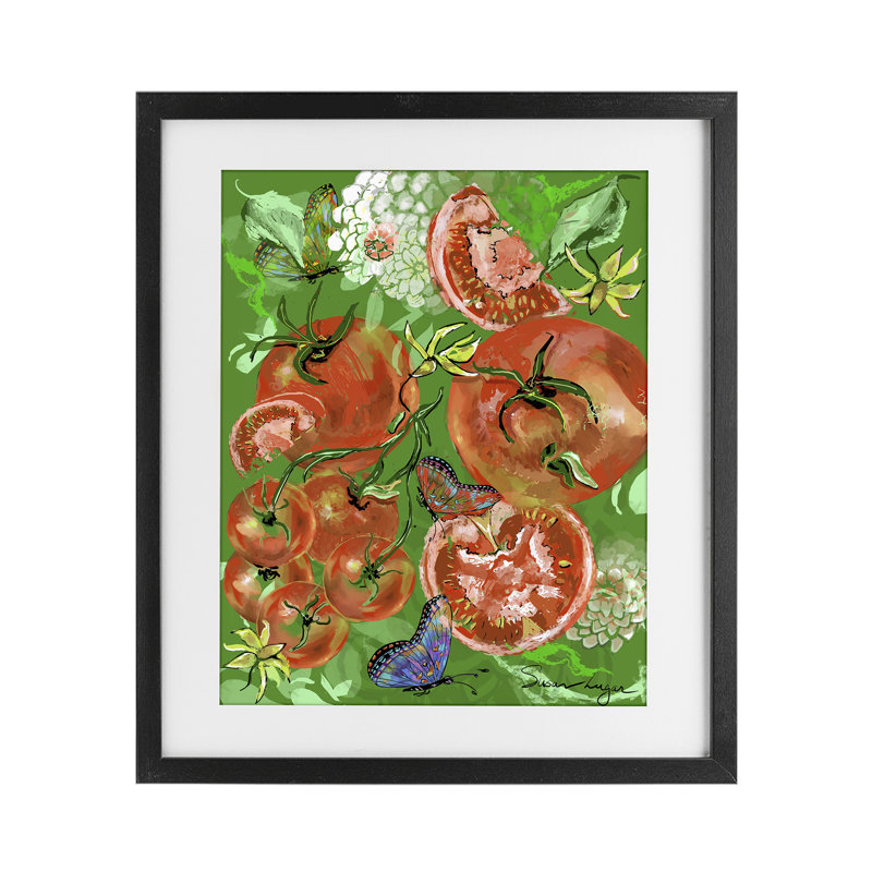 «Tomatoes Swirl Collage», impression par Susan Lugar, H 21 po x l 17 po, Cadre noir minuit sous verre