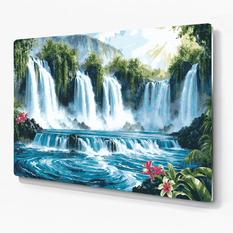 «Hawaiian Waterfalls», art mural en métal vert, H 11 po x l 14 po