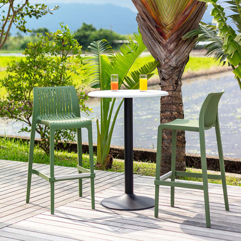 Nayma Outdoor Low Back Stool, Olive Green, Bar Stool (40.2” Seat Height)