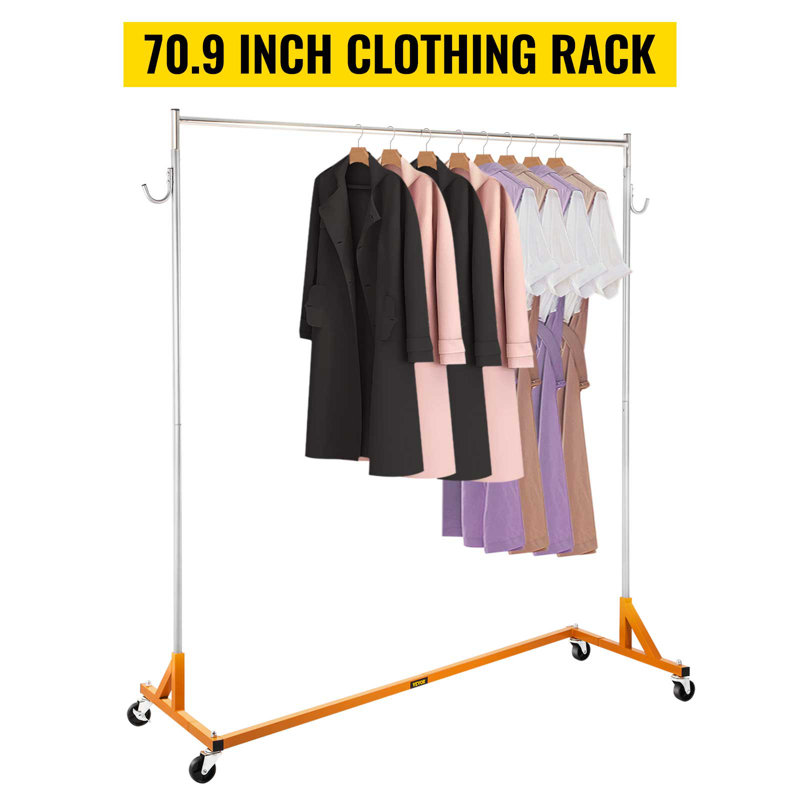 Orange Heavy-Duty Adjustable Rolling Garment Rack with Lockable Casters