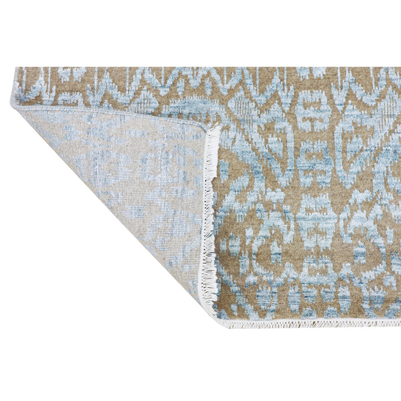 Tapis brun clair / turquoise noué à la main de haute qualité, Rectangle 9 pi x 12 pi