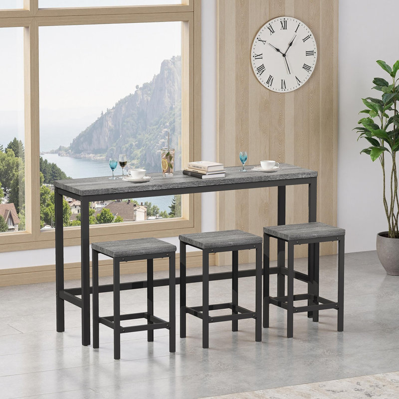 Table de salle à manger de cuisine moderne, table de pub, ensemble de table de salle à manger longue avec 3 tabourets, assemblage facile, gris (même SKU: W75753845)