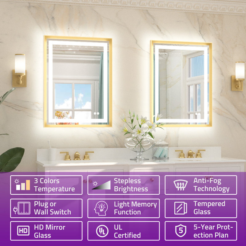 Super Bright Bathroom Vanity Mirror, LED Lighted Mirror with Frontlit & Backlit, 3 Color Temperature, 50000h Lifespan, Tempered Glass, Beveled Aluminum Alloy Frame
