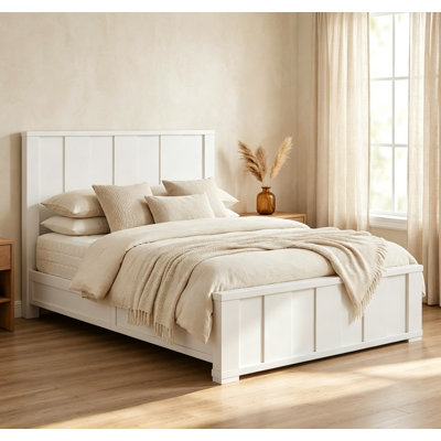 Farmhouse King Platform Bed, Wooden Bed Frame with Tall Headboard & Footboard for Bedroom, Wooden Slats, No Box Spring Required
