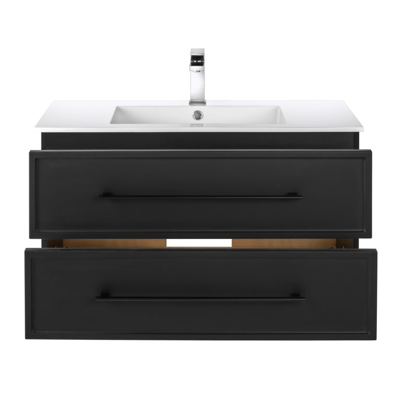 Milano 36" Single Sink Wall Mount Shaker Bathroom Vanity with Cultured Marble Top, Black