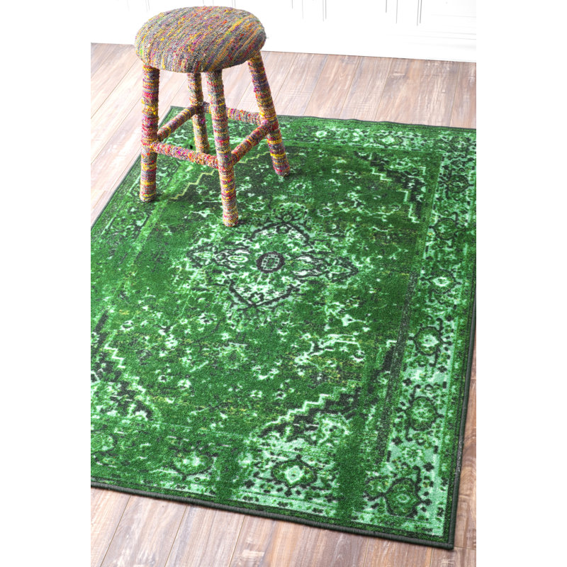 Tapis performance vert tissé à la machine à motif oriental Bowning, Rectangle 9 pi x 12 pi